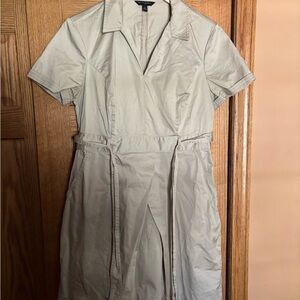 Banana Republic Safari-Style Dress with Tie Waist Belt Tan Khaki 14 New Casual